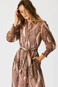 Hot Tessa Maxi Shirt Dress in Brown with Tan Cotton Blend Dresses|Party