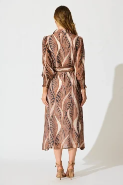 Hot Tessa Maxi Shirt Dress in Brown with Tan Cotton Blend Dresses|Party