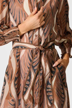 Hot Tessa Maxi Shirt Dress in Brown with Tan Cotton Blend Dresses|Party
