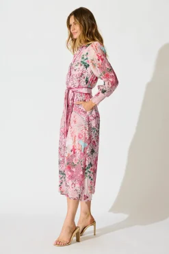 New Tessa Maxi Shirt Dress in Pink Floral Cotton Blend Dresses|Party