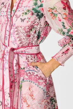 New Tessa Maxi Shirt Dress in Pink Floral Cotton Blend Dresses|Party