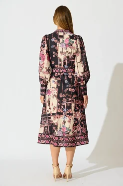 Best The Etched Garden Midi Dress in Black and Blush Patchwork Floral Dresses|Party