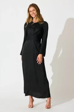 Best The moment Maxi Dress in Black Crinkle Satin Dresses|Party