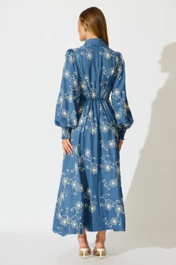 Best Thread and Soul Maxi Shirt Dress in Blue Chambray Embroidery Dresses|Casual