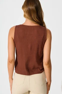 Sale Tiami Cami Top In Chocolate Linen Blend Tops|Casual