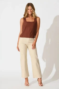 Sale Tiami Cami Top In Chocolate Linen Blend Tops|Casual