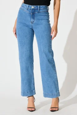 Clearance Tied Up High Rise Wide Leg Jean in Mid Blue Denim Bottoms|Denim