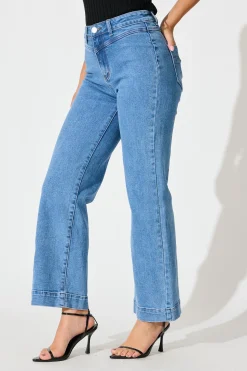 Clearance Tied Up High Rise Wide Leg Jean in Mid Blue Denim Bottoms|Denim