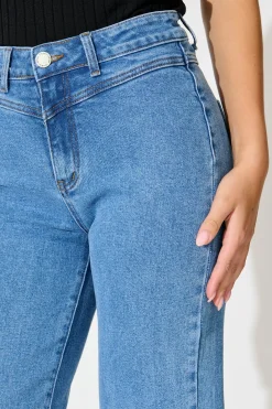 Clearance Tied Up High Rise Wide Leg Jean in Mid Blue Denim Bottoms|Denim