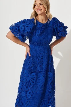 Hot Tillie Lace Maxi Dress In Cobalt Dresses|Formal