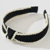Discount Tonia Beaded Knot Textured Headband in Black with Cream Hair Accessories