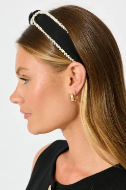Discount Tonia Beaded Knot Textured Headband in Black with Cream Hair Accessories
