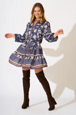 Sale Torie Dress in Navy with Cream Floral Linen Blend Dresses|Casual