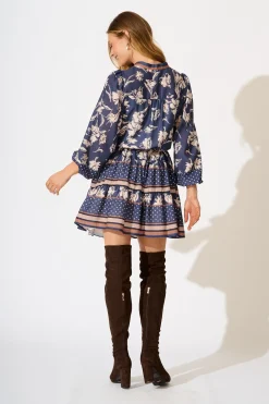 Sale Torie Dress in Navy with Cream Floral Linen Blend Dresses|Casual