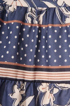 Sale Torie Dress in Navy with Cream Floral Linen Blend Dresses|Casual