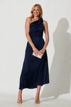 Outlet Toulon One Shoulder Maxi Dress In Navy Dresses|Formal