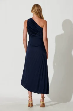 Outlet Toulon One Shoulder Maxi Dress In Navy Dresses|Formal
