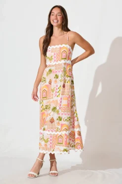 Best Treviso Maxi Sundress In Multi Beige Print With Ric Rac Trim Dresses|Casual
