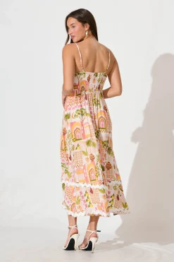 Best Treviso Maxi Sundress In Multi Beige Print With Ric Rac Trim Dresses|Casual