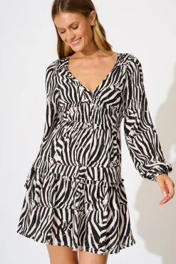 Clearance Trixie Dress in Black with Cream Print Dresses|Casual