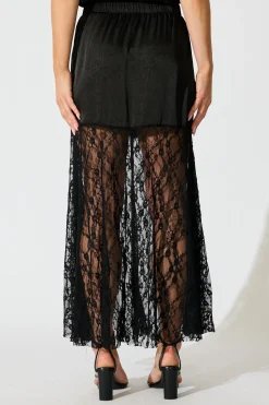 Hot Twilight Grace Maxi Skirt in Black Satin Bottoms|Skirts & Shorts