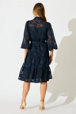 Hot Twilight Midi Dress in Navy Floral Burnout Chiffon Engagement Party