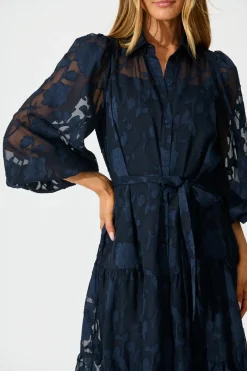Hot Twilight Midi Dress in Navy Floral Burnout Chiffon Engagement Party