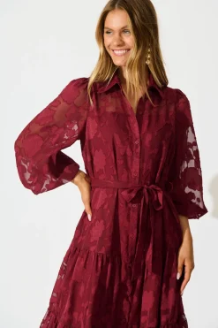 Best Twilight Midi Dress in Wine Floral Burnout Chiffon Dresses|Party