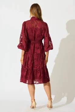 Best Twilight Midi Dress in Wine Floral Burnout Chiffon Dresses|Party