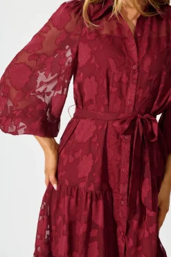 Best Twilight Midi Dress in Wine Floral Burnout Chiffon Dresses|Party