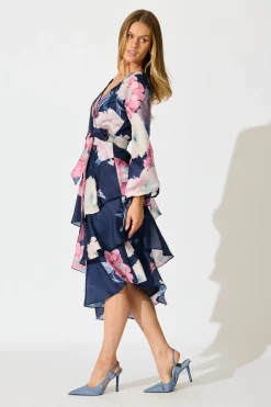 Discount Twilight Petals Midi Dress in Navy Floral Dresses|Party