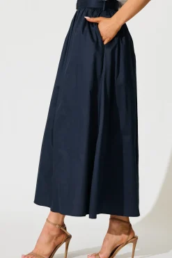 Clearance Tyra Maxi Skirt in Navy Cotton Bottoms|Skirts & Shorts