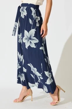 Sale Tyra Maxi Skirt in Navy with White Floral Print Bottoms|Skirts & Shorts