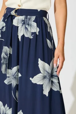 Sale Tyra Maxi Skirt in Navy with White Floral Print Bottoms|Skirts & Shorts