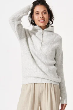 Best Uma Zip Athleisure Knit in Grey Knitwear|Knitwear
