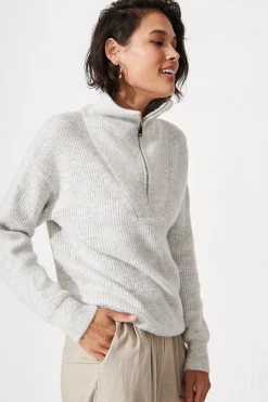 Best Uma Zip Athleisure Knit in Grey Knitwear|Knitwear