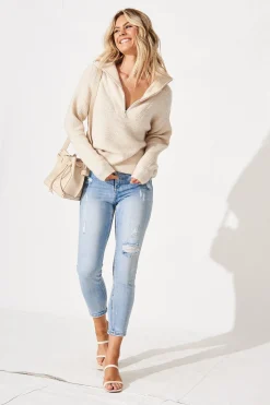 Fashion Uma Zip Athleisure Knit in Beige Knitwear|Knitwear
