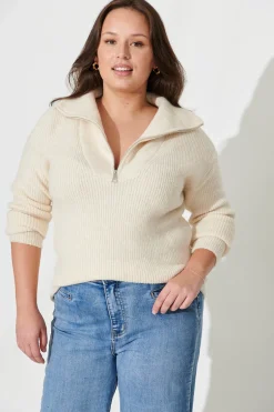 Fashion Uma Zip Athleisure Knit in Beige Knitwear|Knitwear
