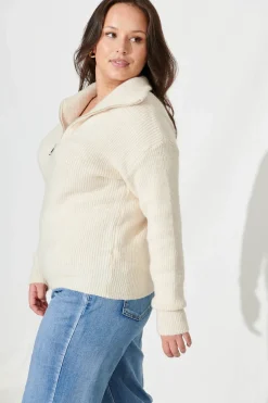Fashion Uma Zip Athleisure Knit in Beige Knitwear|Knitwear