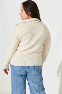 Fashion Uma Zip Athleisure Knit in Beige Knitwear|Knitwear