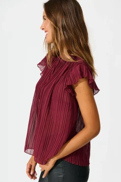 Outlet Vada Top in Wine Pleated Chiffon Tops|Workwear