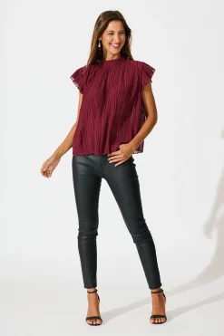 Outlet Vada Top in Wine Pleated Chiffon Tops|Workwear