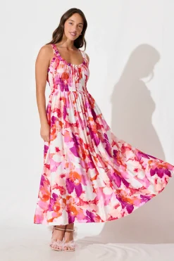 Sale Valentina Maxi Sundress in White With Pink Multi Floral Dresses|Casual