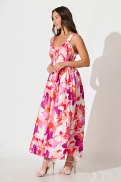 Sale Valentina Maxi Sundress in White With Pink Multi Floral Dresses|Casual