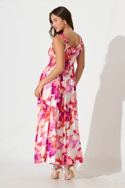 Sale Valentina Maxi Sundress in White With Pink Multi Floral Dresses|Casual