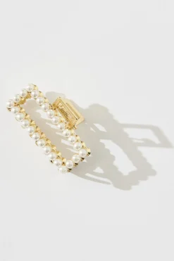 Clearance Valerie Pearl Square Hair Claw In White Hair Accessories|Wedding Guest