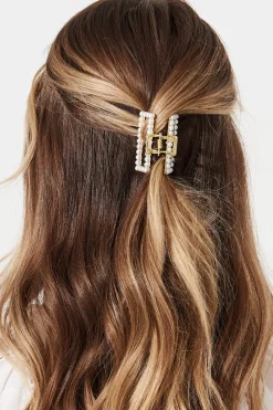 Clearance Valerie Pearl Square Hair Claw In White Hair Accessories|Wedding Guest