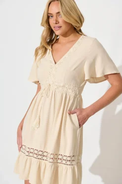 New Valletta Dress in Cream Linen Blend Dresses|Casual