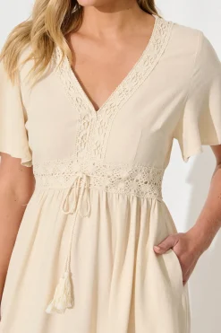 New Valletta Dress in Cream Linen Blend Dresses|Casual