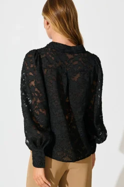 Online Vanessa Shirt In Black Leaf Burnout Chiffon Tops|Party & Occasion